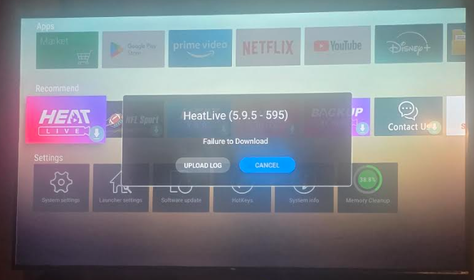 vSeeBox HEAT Live failure to download error screen