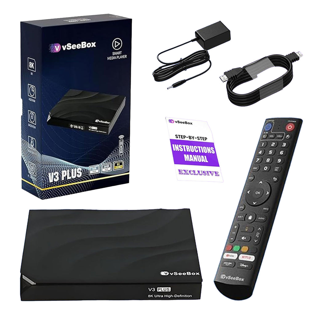 Vseebox V3 Plus Version Voice Control, 8K HDMI&Ethernet Cable, Android 11, 4GB RAM, 64GB Storage